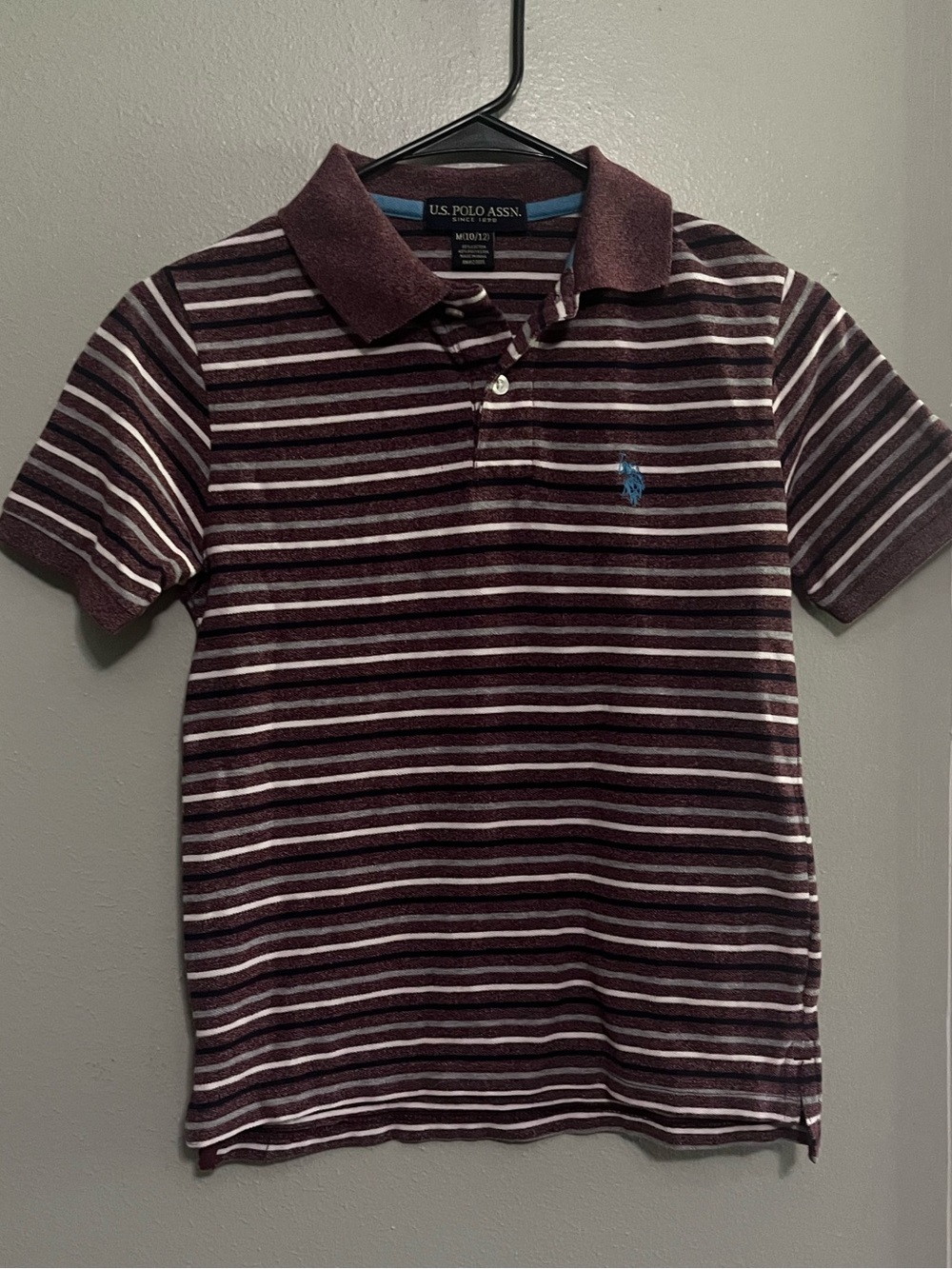 U.S. Polo Assn. Men's Maroon Striped Polo with White & Gray Accents